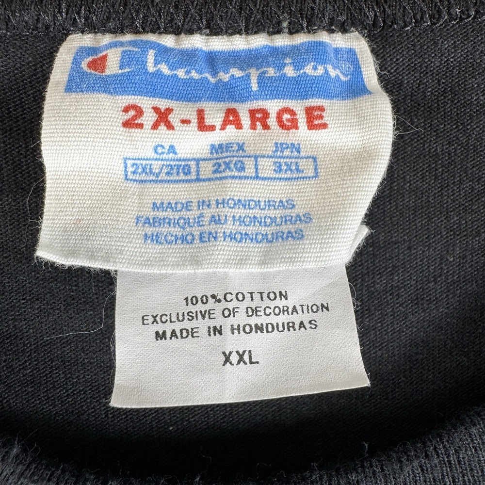 Vintage Champion Heavyweight T-Shirt Mens Spellout Short Sleeve Black Size XXL - Picture 3 of 8